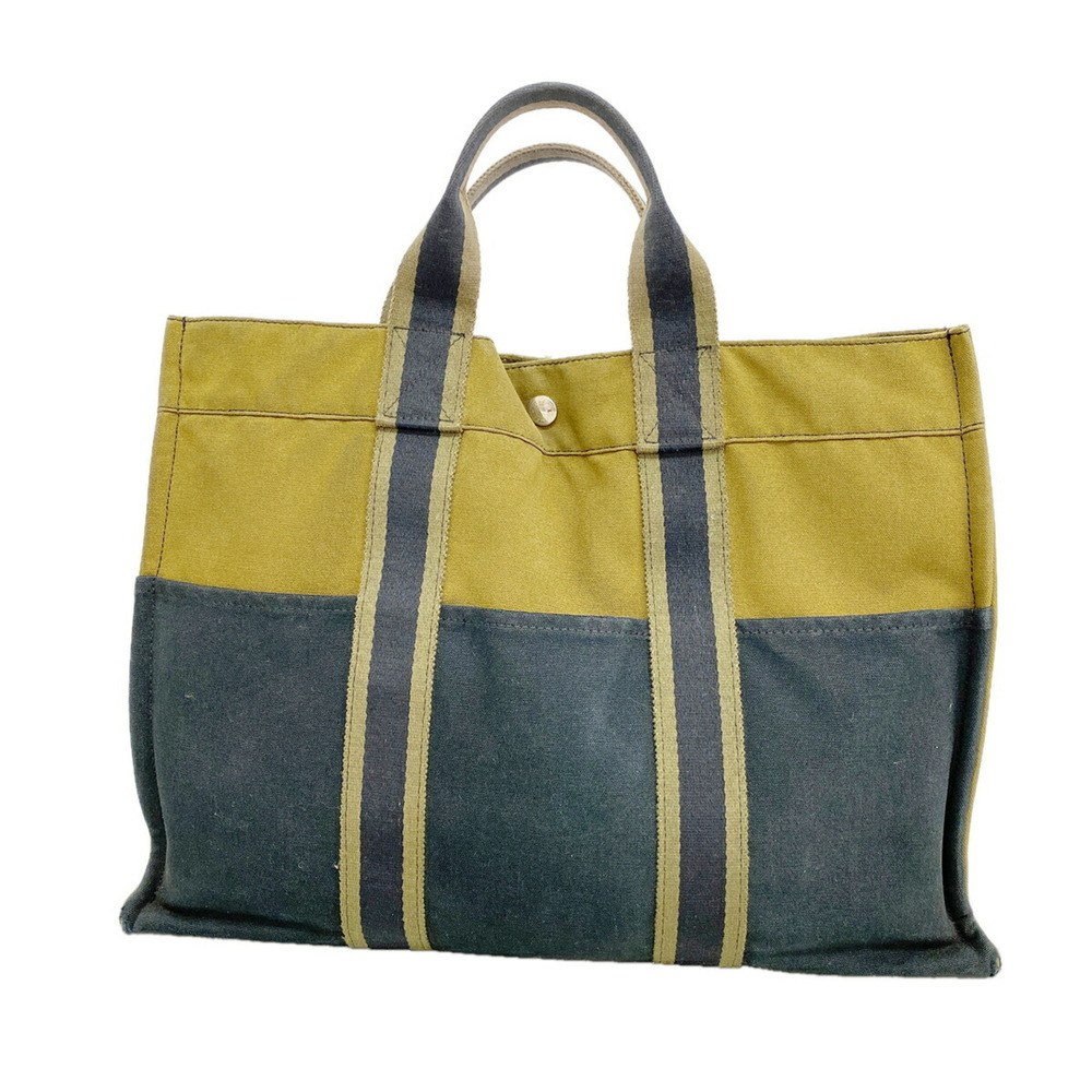 Hermes Fourre-Tout MM Canvas Tote Bag, Khaki/Black, Women's, P3525077